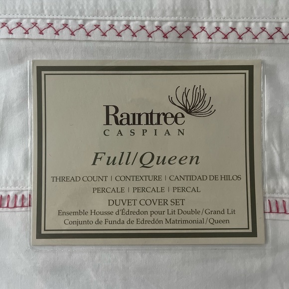 Full/Queen Duvet Cover Set white with red stitching - Picture 4 of 4